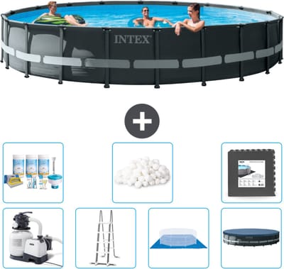 Intex Rond Ultra XTR Frame Zwembad - 610 x 122 cm - Inclusief Pomp - Ladder - Grondzeil - Afdekzeil Onderhoudspakket - Filterbollen - Vloertegels