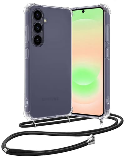 Hoes - Geschikt voor Samsung Galaxy A37 - Met Koord - Shock Proof - Siliconen Case - Back Cover - Telefoonkoord - Telefoon Hoesje Shockproof - Telefoonketting - Transparant