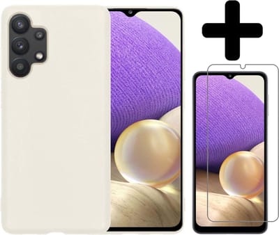 Hoesje - Met Screenprotector - Geschikt voor Samsung Galaxy A32 5G - Sterk & Shockproof - Back Cover - Siliconen Case - Telefoon Hoes - Telefoonhoesjes - Wit