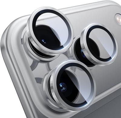 CaseBoutique Lens Protector Glas geschikt voor iPhone 17 Pro & 17 Pro Max - Zilver - Glas met Aluminium Rand