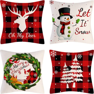 SUNMOOL Kerst Kussenhoes - Kussenhoes - Pillow cover - 45 x 45cm - Type C - 4Stuks