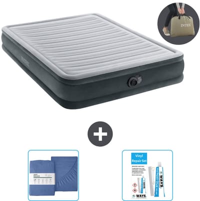 Intex Luchtbed - 2-Persoons - 152 x 203 x 33 cm - Grijs - Inclusief pomp - Hoeslaken en Reparatieset