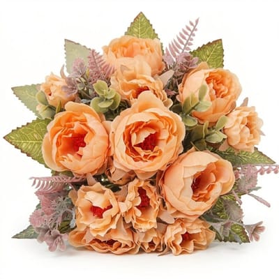 Geel oranje kunstbloemen pioenrozen boeket kunstbloemen decoratie voor interieur tafel vaas bruiloft bloemstuk