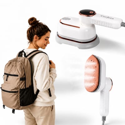 Caryota Stoomstrijkijzer 2in1 - Mini Strijkijzer - 3 Stoomstanden - Reis Strijkijzer - Kledingstomer - 1400W - 15s warm - 180° Roteerbare Stoomkop - LCD - Steamer - 650g