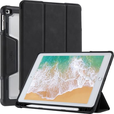 Tablet Hoes Geschikt voor iPad Hoes 5e, 6e, Air 1e, Air 2e Generatie - 9.7 inch (2017/2018) Smart Case Zwart met Harde Doorzichtige Achterkant / Sleep/Wake Functie iPad 2018 hoes premium leren case