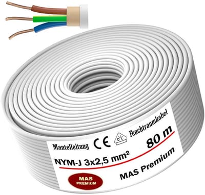 Kabel voor Vochtige Ruimtes - Stroomkabel Tot 170 m - 3x2,5 mm² Voor Vaste Installatie