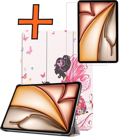 Hoesje - Geschikt voor Apple iPad Air M3/M4 (2025/2026) - 11 inch - Met Screenprotector - Trifold Bookcase - Hard Cover - Hardcover Book Case - Tablet Hoes - Elfje
