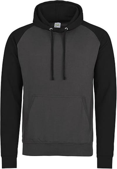 Just Hoods Baseball Hoodie JH009 - Charcoal (Heather)/Jet Black - L