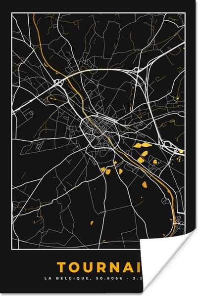 Poster Tournai - Stadskaart - Goud - Plattegrond - Kaart - 120x180 cm XXL