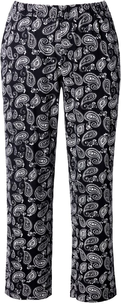 Ulla Popken - Dames - Jersey broek paisley rechte pijp elastische tailleband - Zwart - Maat 58+
