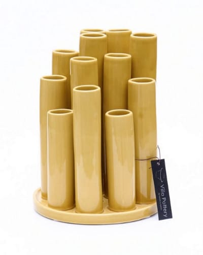 Vaas - Villa Pottery - Woondecoratie - Decoratie - Porselein - Waterdicht - Twist & Tube 2 Curry Round