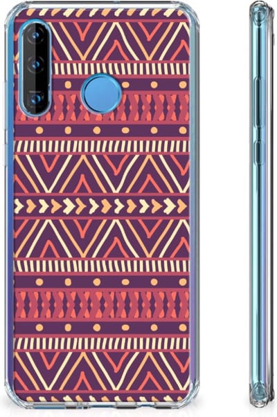 Huawei P30 Lite Doorzichtige Silicone Hoesje Aztec Paars