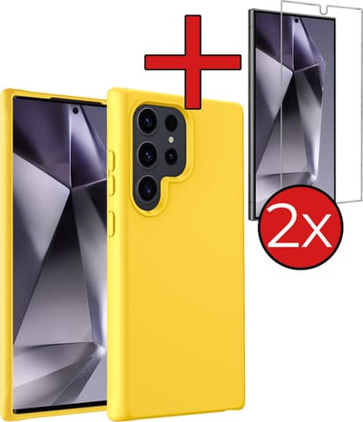 Hoesje - Met 2x Screenprotector - Geschikt voor Samsung Galaxy S24 Ultra - Sterk & Shockproof - Telefoon Hoes - Back Cover - Siliconen Case - Telefoonhoes - Geel