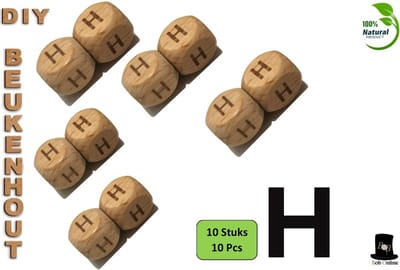 Bob Online ™ - Setje van 10 Stuks - ‘H’ Vierkant Beukenhout Kralen 12mm met ca. 3.5mm Gaatje – Houten Letter Kubus Kralen – DIY Houten Alfabet Kralen Laser Gegraveerd – 12mm Beech Wood ‘H’ Lazer Engraved Letter Beads – Doe-het-zelf Alfabet Kralen