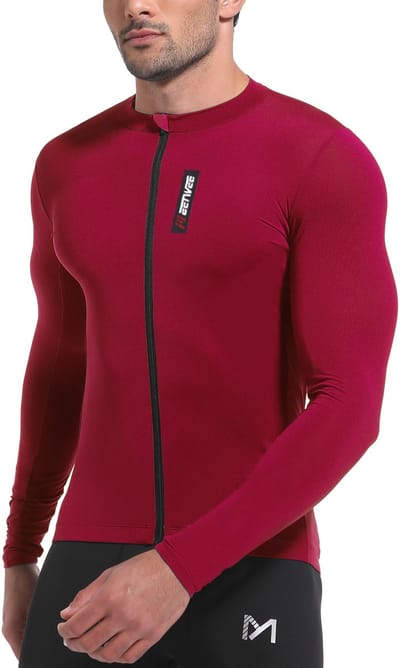 MEETYOO Essential Fietsshirt - Lange Mouwen - Heren Active Sportswear - Met 3 zakken-Rood-XXXL