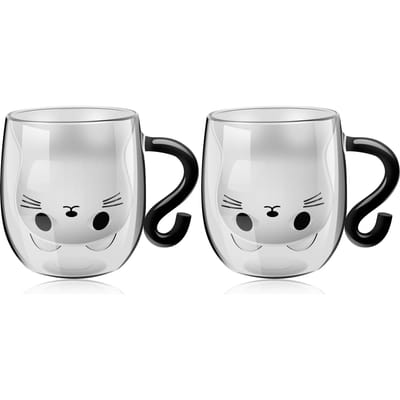 Leuke Kat Mokken Dubbelwandig Vacuüm Leuke Theekopjes met Handvat 250-300ml Geïsoleerd Glas Kat Koffiemok voor Kattenliefhebbers Vrouwen Echtgenote Mama 250-300ml