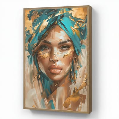 Wandlamp 60x90 cm - Oplaadbaar - Vrouw - Portret - Goud - Luxe - Blauw - Wandlampen binnen woonkamer - Slaapkamer lamp - Decoratieve nachtlamp - Vloerlamp draadloos