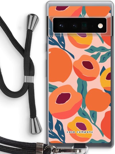 Case Company® - Hoesje met koord geschikt voor Google Pixel 6 Pro hoesje met Koord - Perzik - Telefoonhoesje met Zwart Koord - Bescherming aan alle Kanten en Over de Schermrand