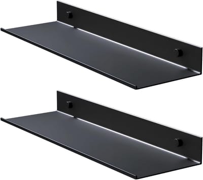 Zwarte Metalen Wandplank 40 cm - Set van 2 Hangplanken voor Badkamer, Slaapkamer en Keuken zonder Boren