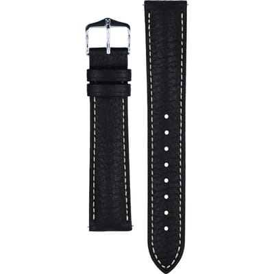 HIRSCH Boston Horlogebandje - buffelkalfsleer, 18 mm Breedte bevestiging, zwart - glanzend zilver Sluit, past op Garmin Uhren, Huawei Watch, Fossil Gen