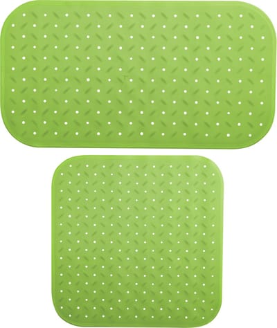 MSV Douche/bad anti-slip matten set badkamer - rubber - 2x stuks - limegroen - 2 formaten