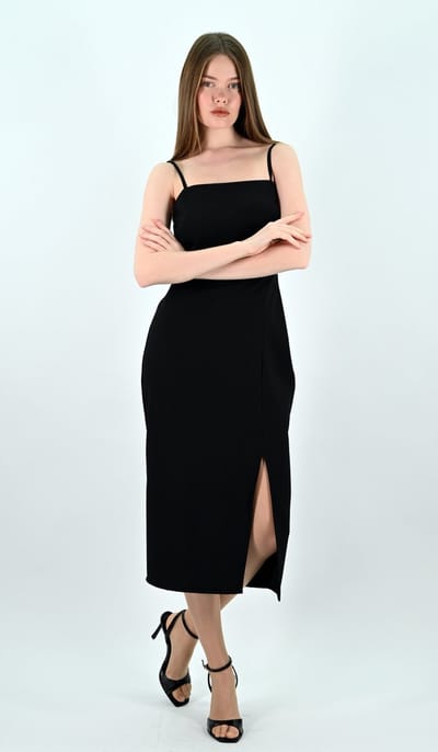 YesMooi - Elegante Midi Jurk met Spaghettibandjes - Slip Dress - Zwart - XL (42)