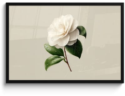Poster in lijst - Fotolijst 90x60 cm - Posters - Cameliabloem - Wit - Groen - Posterlijst zwart - Decoratie - Wanddecoratie woonkamer - Muurdecoratie slaapkamer