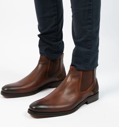 Manfield - Heren - Donkerbruine leren chelsea boots - Maat 40