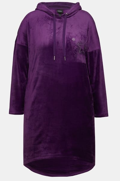 Ulla Popken - Dames - Loungewear nicky-jurk capuchon lange mouwen gerecycled - Aubergine - Maat 42+