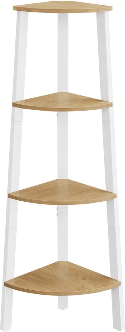 Hoekopbergrek Boekenrek Opbergrek 34x34x125 Cm Wit Naturel Metalen Frame 4 Planken Hoekruimte Benutting Ruimtebesparend Woonkamer Slaapkamer Balkon Kantoor