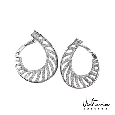 Victoria Valenza Rimini Luxe Oorbellen Dames Messing Oorringen - Witte Steen - Kleur Zilver - 1 Paar