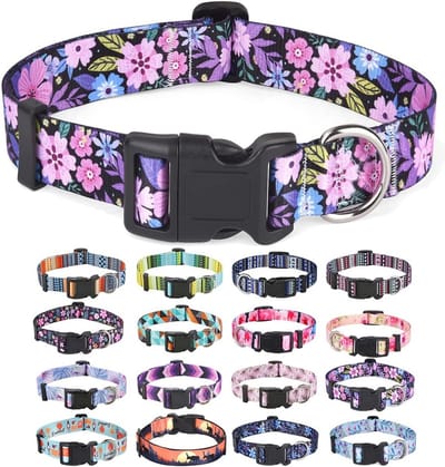 Verstelbare hondenhalsband met bloemmotieven voor kleine, middelgrote en grote honden – Roze