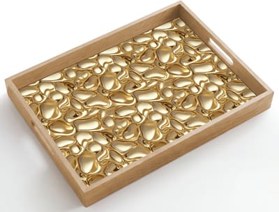 Dienblad hout 50x35 cm - Schootdienblad - Abstract - Modern - Goud - Borrelplank rechthoek - Plateau dienbladen