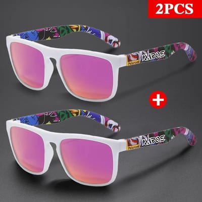 Haute Qualité KAROS 2PCS Mode Vintage Lunettes de Soleil Carrées Hommes Femmes Lunettes de Soleil Designer UV400 Lunettes pour Conduire Pêche pink