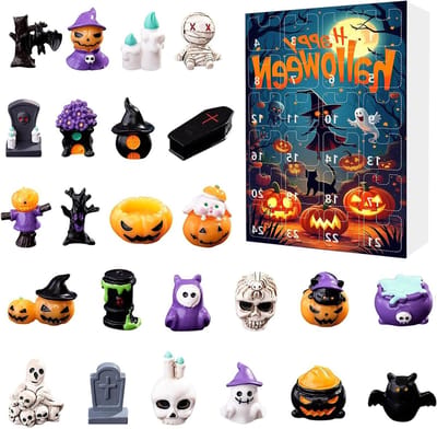 Halloween Adventskalender 2025, 24 Dagen Aftellen met Mini Figuren, Decoraties en Griezels voor Kinderen en Volwassenen