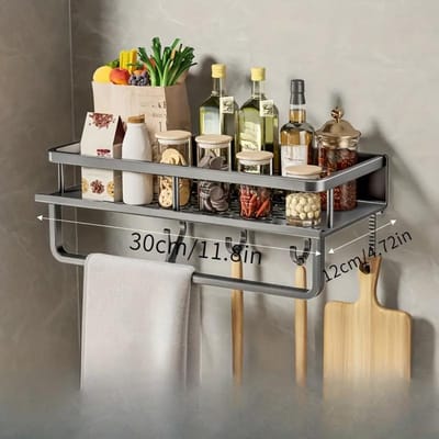 Étagère à épices murale en aluminium, support de rangement pour pots à épices, étagère murale de cuisine, organisateur d'épices gray