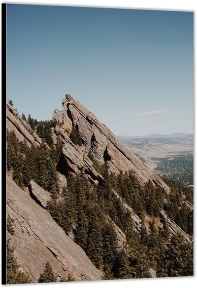 Dibond –Rotsachtige Bergen met Bomen– 100x200cm Foto op Aluminium (Met Ophangsysteem)