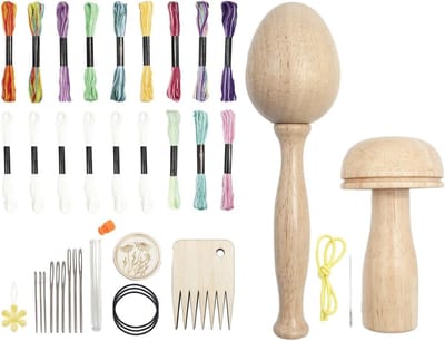 Stopbenodigdheden Set - Naaiset Hout - Kleding Repareren - Inclusief Naalden Draad - 2 Delig - Natuurlijk Hout
