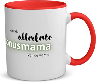 Akyol - voor de allerbeste bonusmama van de wereld koffiemok - theemok - rood - Mama - de beste bonusmoeder - moeder cadeautjes - moederdag - verjaardagscadeau - verjaardag - cadeau - geschenk - kado - gift - moeder artikelen - 350 ML inhoud