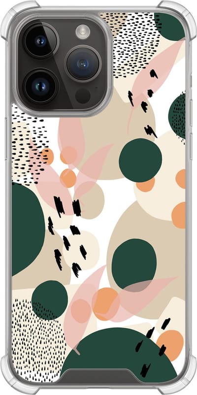 Shockproof hoesje - Geschikt voor iPhone 14 Pro Max - Abstract painted - Extra sterke case - TPU/polycarbonaat - Print / Illustratie - Beige, Transparant