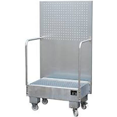 Verrijdbare lekbak LPW 60-2, met geperforeerde plaatwand, van staal, capaciteit 2 x 60 liter vat, gegalvaniseerd