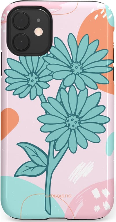 Casetastic hoesje geschikt voor Apple iPhone 11 - Dubbellaagse bescherming - Roze Oranje Bloemen - Fashion Case - Wit Mintgroen Lichtroze Lichtblauw