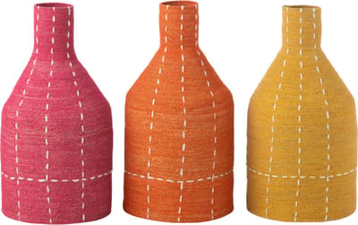 J-Line vaas Strepen - riet - roze/oranje/geel - 3 stuks - 50 cm hoog