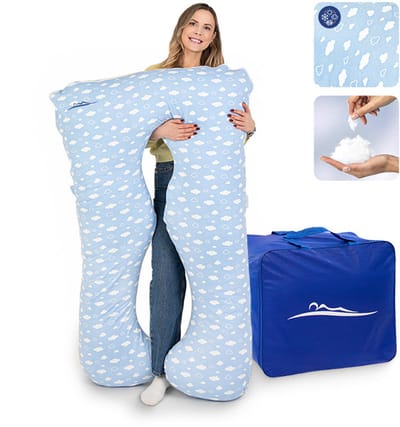 KomfortKissen™ Premium Zwangerschapskussen XXL – Lichaamskussen 150 cm – Zijslaapkussen – Body Pillow – Voedingskussen – Ergonomisch Kussen – Afneembare Hoes – Wasbaar – Borstvoedingskussen – Wolken