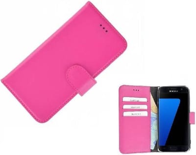 Samsung Galaxy S7 hoesje - Bookcase - Portemonnee Hoes Echt leer Wallet case Effen Roze