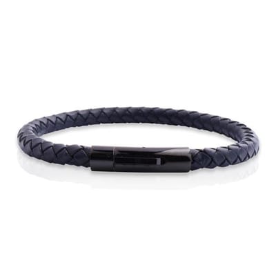 Armband Heren - Armband Mannen - Armband Dames - Heren Armband - Armband - Leer met Zwarte Schakel - Mason