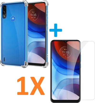 Shockproof Soft TPU hoesje Silicone Case Geschikt voor: Motorola Moto E7i Power met 1X Tempered glas Screen Protector