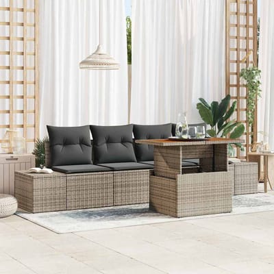 vidaXL Tuin Eettafel Set met kussen 5 pcs Grijs en Bruin
