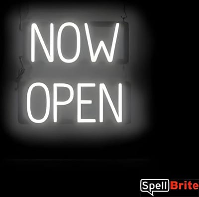NOW OPEN - Lichtreclame Neon LED bord verlicht | SpellBrite | 42 x 38 cm | 6 Dimstanden - 8 Lichtanimaties | Reclamebord neon verlichting