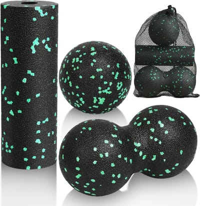 SnelShoppen - 3 Stuks Massageballen Set - Spiermassage Foam Roller - Fascia Pinda Bal - Dubbele Lacrosse Bal - Zelfmassage Bal met Opbergtas - Verlich